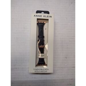 Anne Klein 42/44/45 mm Black Rose Gold Leather Apple Watch Band OPEN BOX